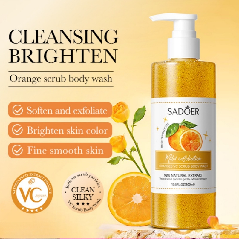 Skincare Ingredients - 300ml Orange Body Scrub Douchegel, een